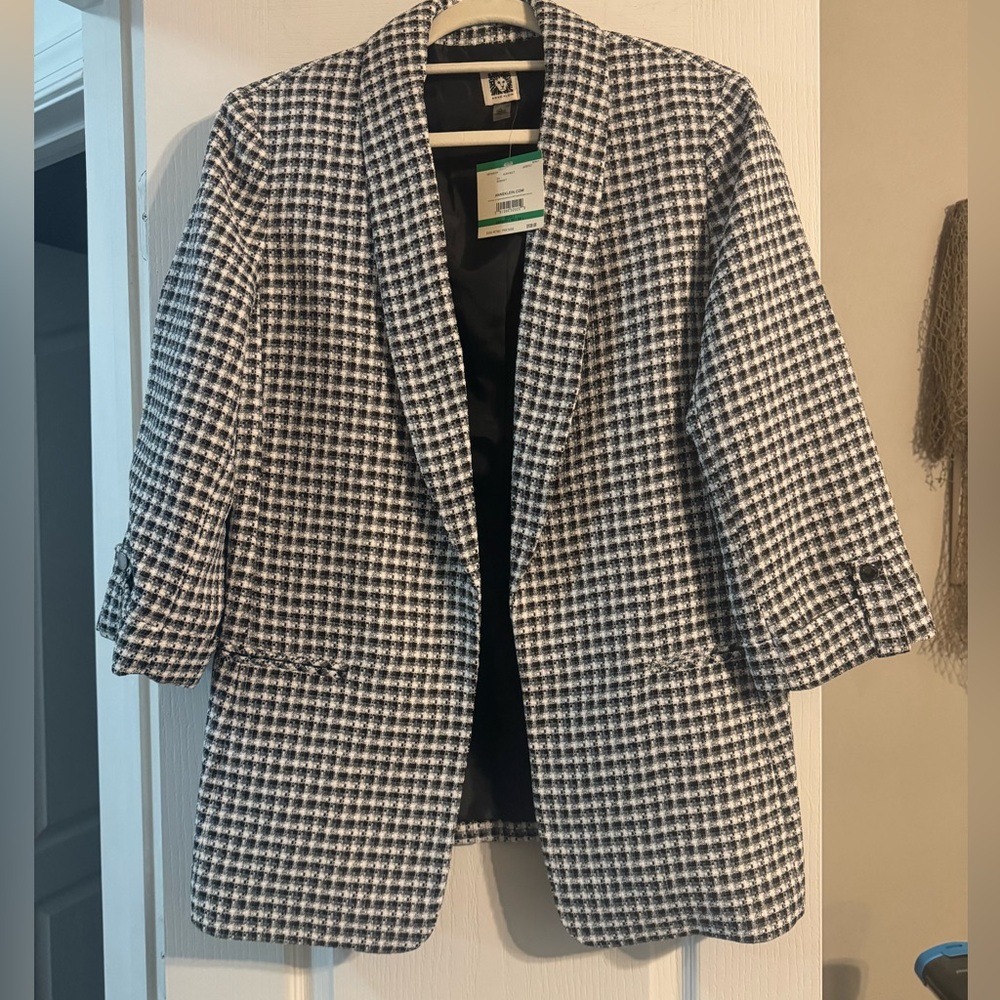 Anne Klein Houndstooth Suit Blazer Jacket Size Large Black & White
